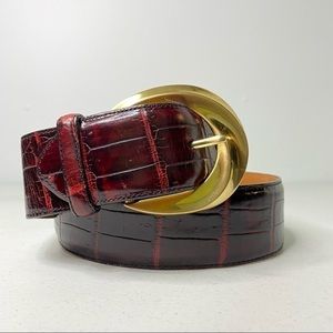 Brighton Burgundy Embossed Calfskin on Saddle Leather Size Medium Belt